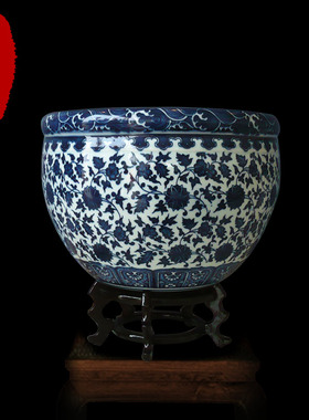 景德镇瓷器 青花鱼缸 鱼盆 现代时尚潮流摆件 青花瓷 水仙花鱼盆
