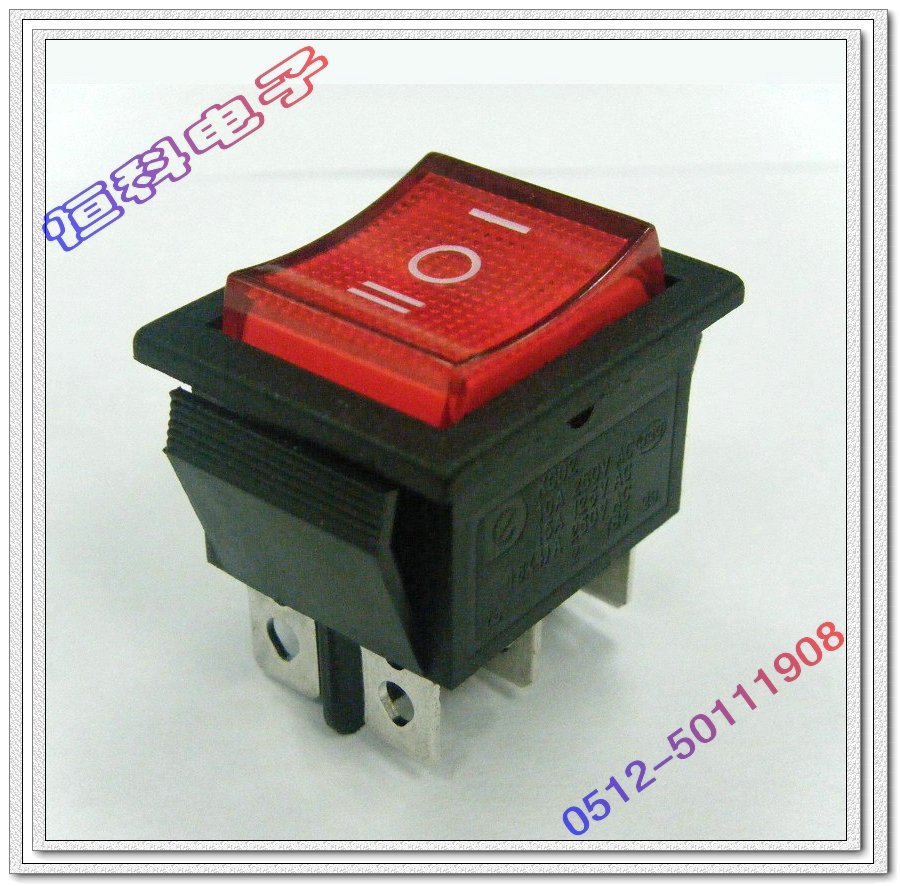 船型开关 KCD2-203/N 带灯 三档定位 6只脚 翘板开关 电源开关