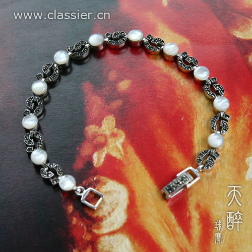 【天醉】无瑕 925泰银天然贝壳手链女复古泰国老银匠手工纯银饰品