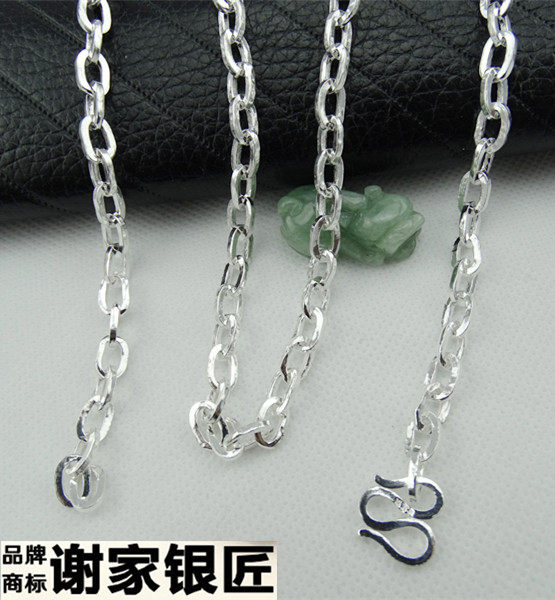 谢家银匠纯手工999足银手工单圈项链 银男式项链 四方单圈 项链