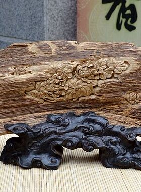 印尼马泥涝老料沉香木雕摆件花开富贵木雕摆件