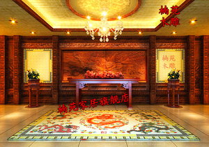 东阳木雕客厅大堂背景墙高端大型雕花壁画中式装修全屋定制