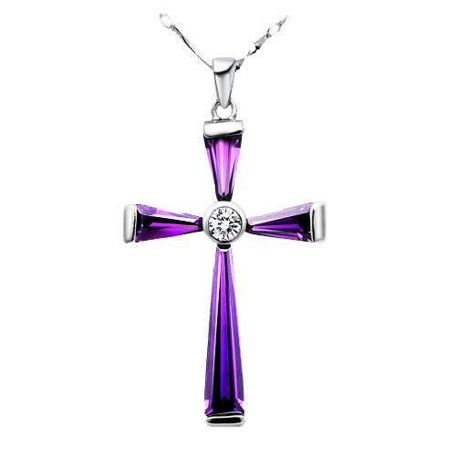 沁缘 925银项链 女士十字架吊坠项坠 情侣情人节礼物银饰品