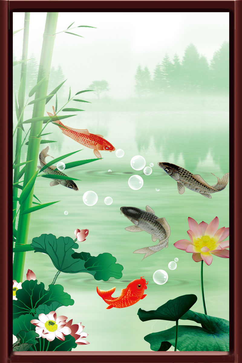 705海报印制海报展板写真喷绘贴纸素材673水彩画锦鲤国画zip