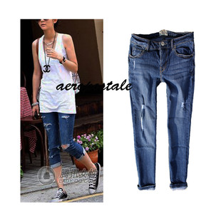 清货外贸原单欧美破洞磨破七八九分牛仔裤有大码
