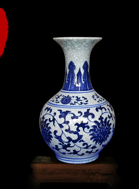 景德镇陶瓷器 花瓶 仿古仿官窑瓷 青花玉壶春花瓶 瓷器装饰品摆件