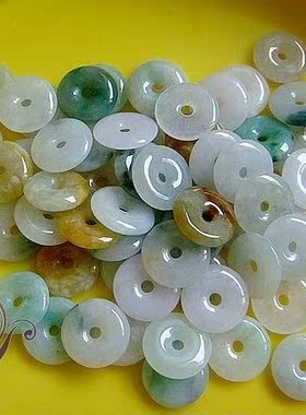 中号小号玉石冰种翡翠散珠子a货diy手工饰品配件平安扣手链编织