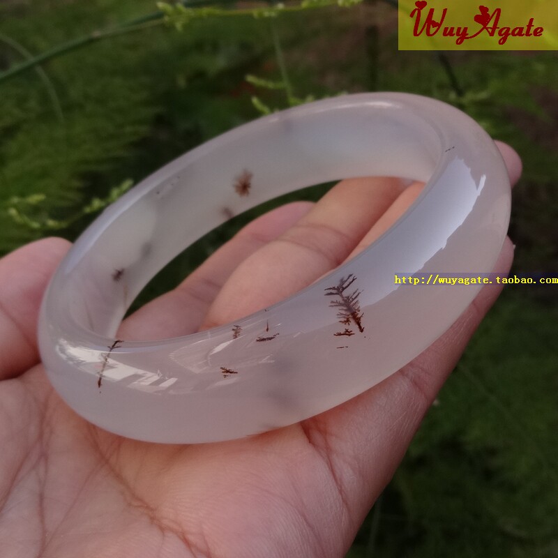 原色无烧马料纯天然冰彩玉髓水草玛瑙手镯加厚女款复古半宝石60mm
