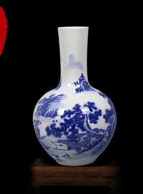 景德镇陶瓷器花瓶青花青花山水