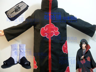 火影忍者宇智波鼬 cos 服装全套 晓组织披风 鞋子 叛忍护额头带