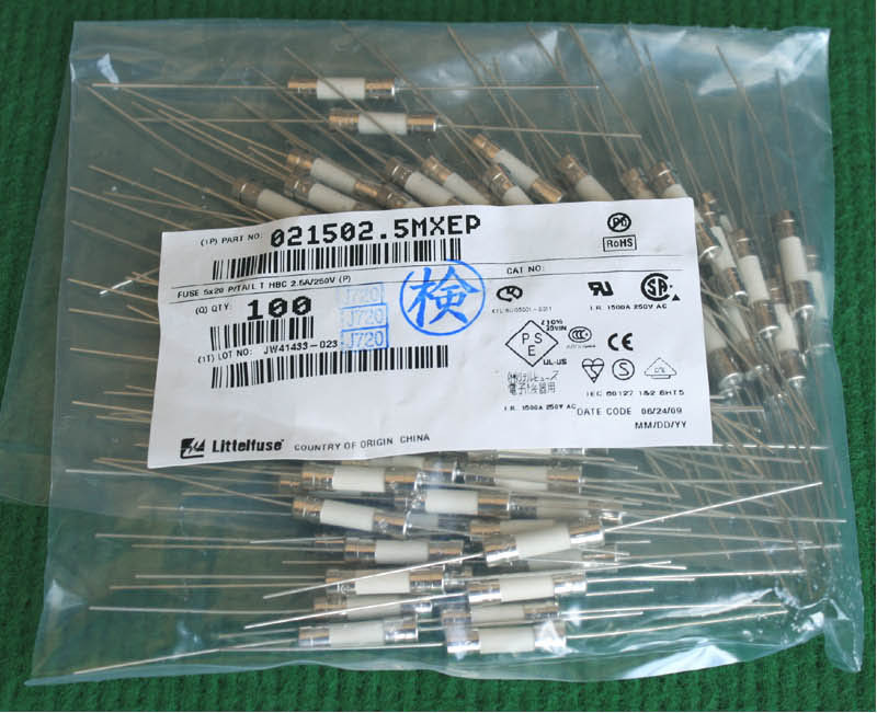 5.5x22 2.5A 250V保险丝熔断器全新品带引脚 10只价