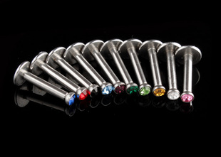 10mm杆长医用钛钢防过敏迷你镶2mm钻T杆唇钉长杆耳钉Labret