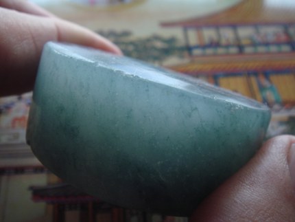 缅甸水沫玉 天然水沫子观赏石温润113克蓝绿园玉心Y13