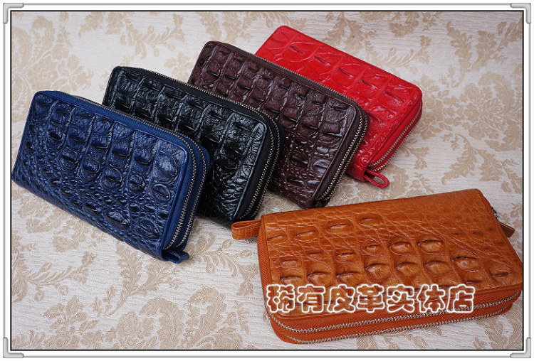 正品暹罗鳄鱼皮手包 拉链包皮包双拉链 真皮男士手拿包手拎包