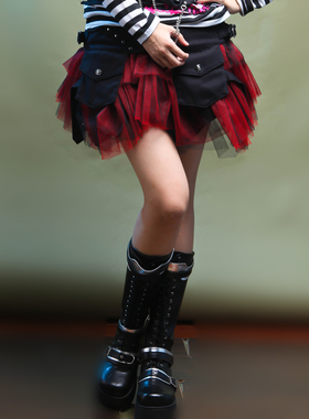 GLP 新品 哥德 KERA视觉华丽层次网纱抓皱不规则裙61271 中裙