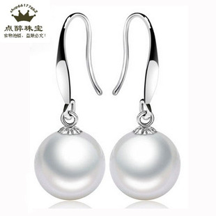 925纯银天然珍珠耳环 10mm正圆 无暇正品 奢华点醉 强光 女 包邮