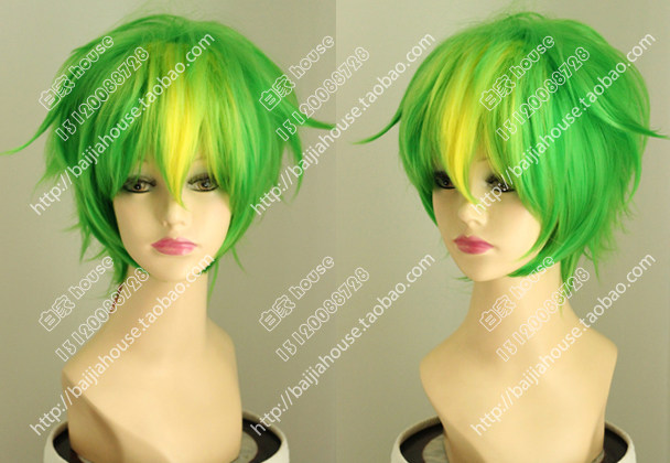 原版cos假发 happy tree friends Nutty 拟人黄绿反翘短发