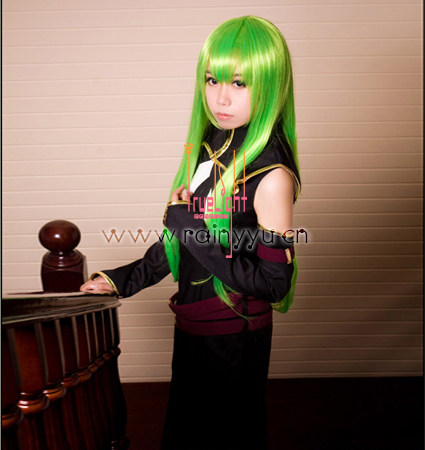 白夜の城 超原版!cosplay叛逆的鲁鲁修CC 高温丝一米绿色长直假发