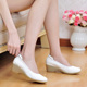 白色坡跟牛筋底工作鞋 美容院鞋 中跟医院鞋 真牛皮护士鞋 女鞋 圆头