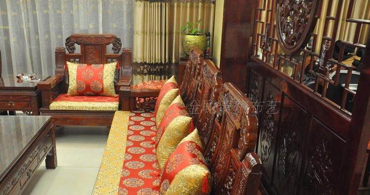 红木沙发坐垫热销中式实木罗汉床五件套高密度海绵防滑定做冬绸缎