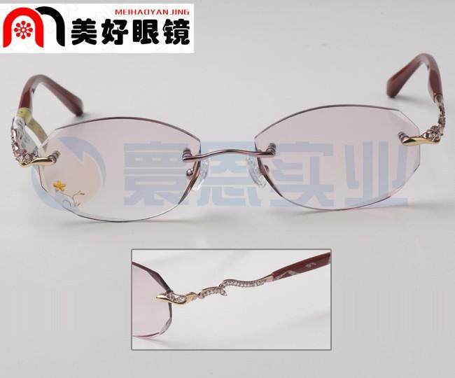 美好眼镜 正品YEIN韩国魅影NO.804无框切边水晶镶钻 艺术纯钛眼镜