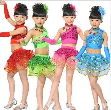 分体儿童亮片演出服比赛拉丁舞裙