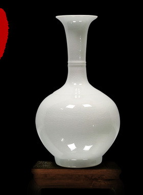 景德镇窑变工艺品仿古碎瓷瓶高白色瓷花瓶赏瓶家居博古架装饰摆件