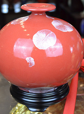 厂家直销简约现代陶瓷窑变结晶釉花瓶红色天地方圆喜庆送礼品乔迁