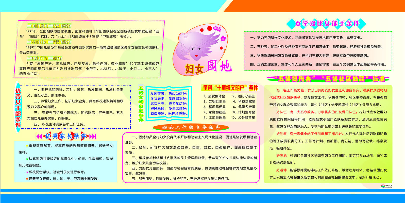 669海报印制展板素材376妇联女园地优秀干部条件标准文明户