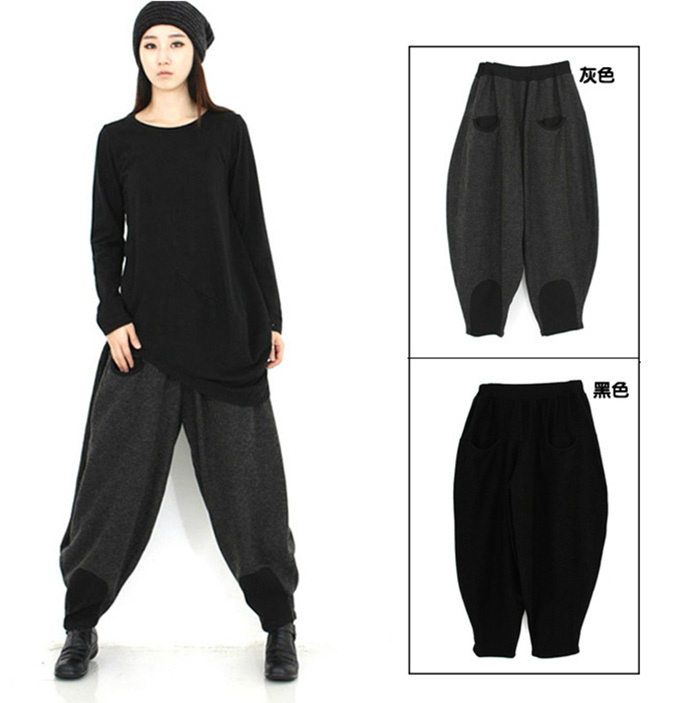 妍容秋冬新款韩版哈伦裤休闲长裤宽松阔腿裤大码吊裆裤百搭飞鼠裤