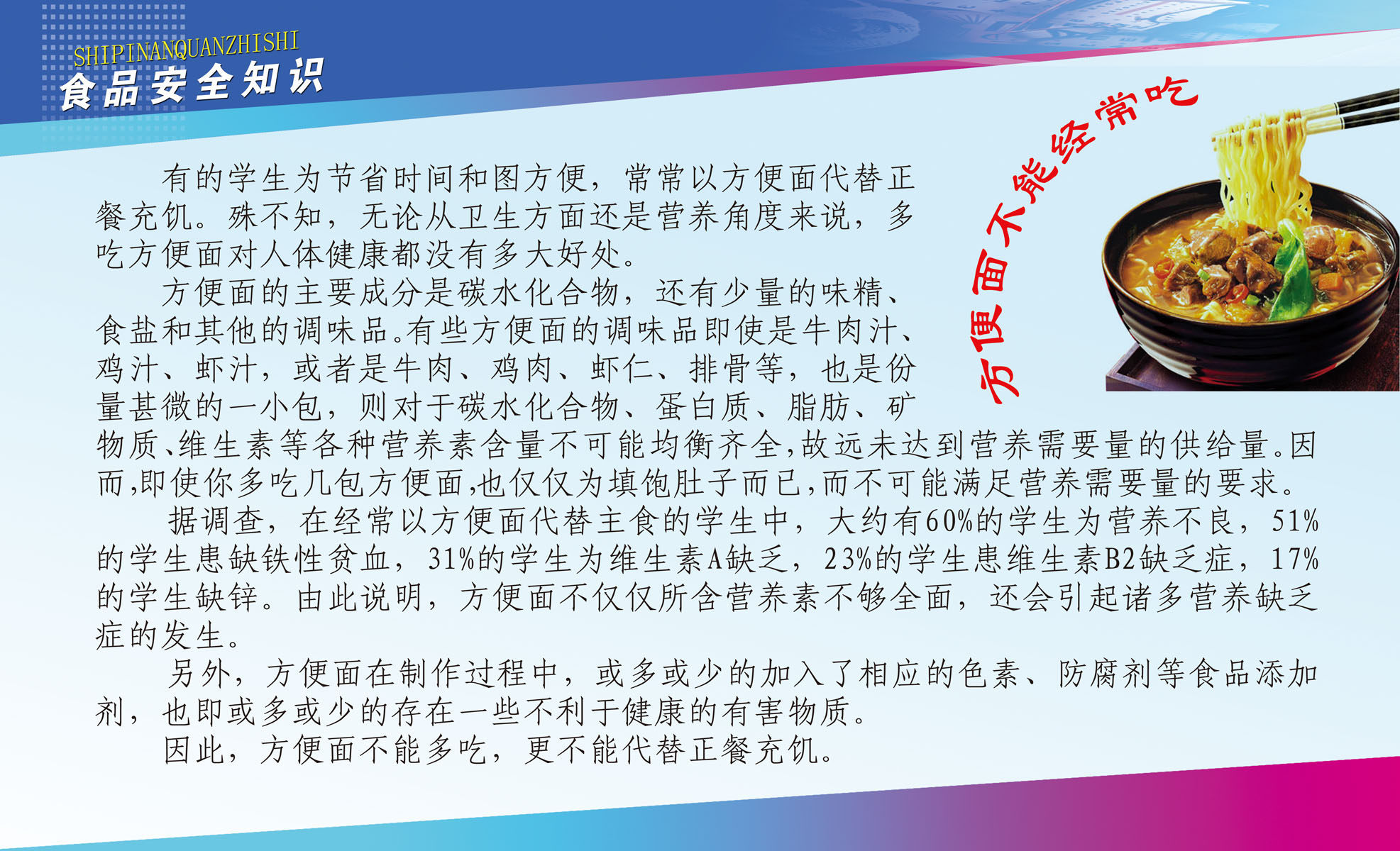 海报印制665展板素材948食品安全知识方便面不能经常吃