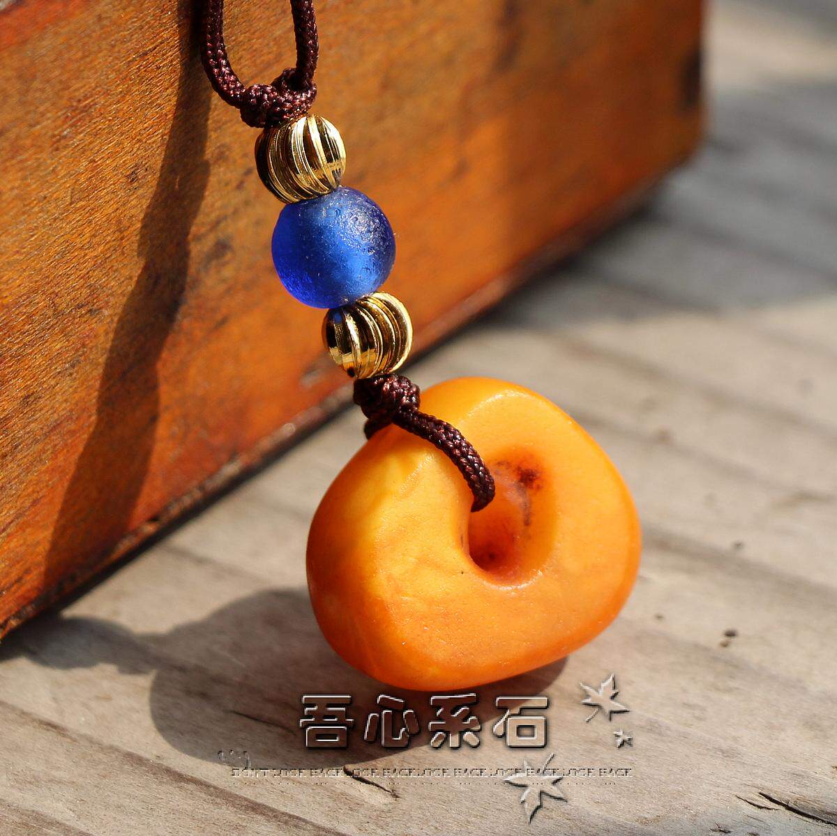 『系石原创』DIY散珠M17古董蜜蜡藏传老蜜蜡饼子单珠项钏