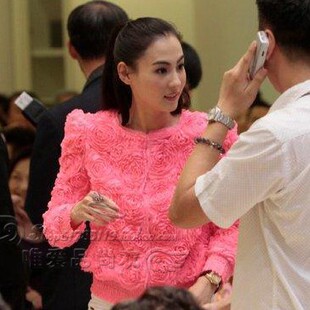 2026新款秋装韩版张柏芝明星同款玫瑰花朵短外套雪纺衫上衣女装潮