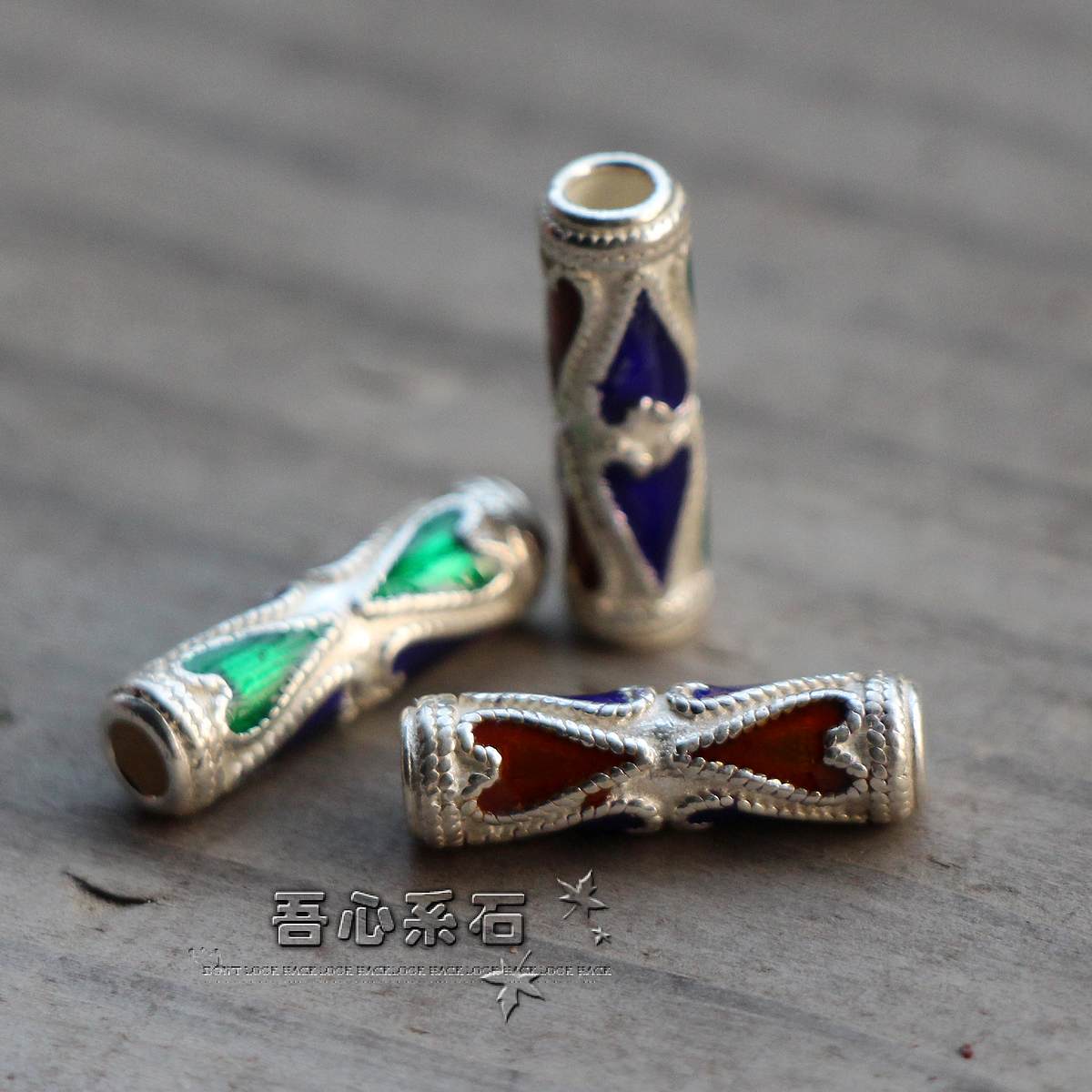 diy纯银景泰蓝心形散珠