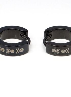 钛钢耳环/黑色钛钢骷髅耳环/男款耳环/朋克不锈钢耳扣耳环[2038]