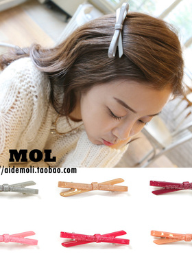 韩国进口AZNAVOUR/AZ发饰糖果红色纯色秀气细长蝴蝶结弹簧夹发夹