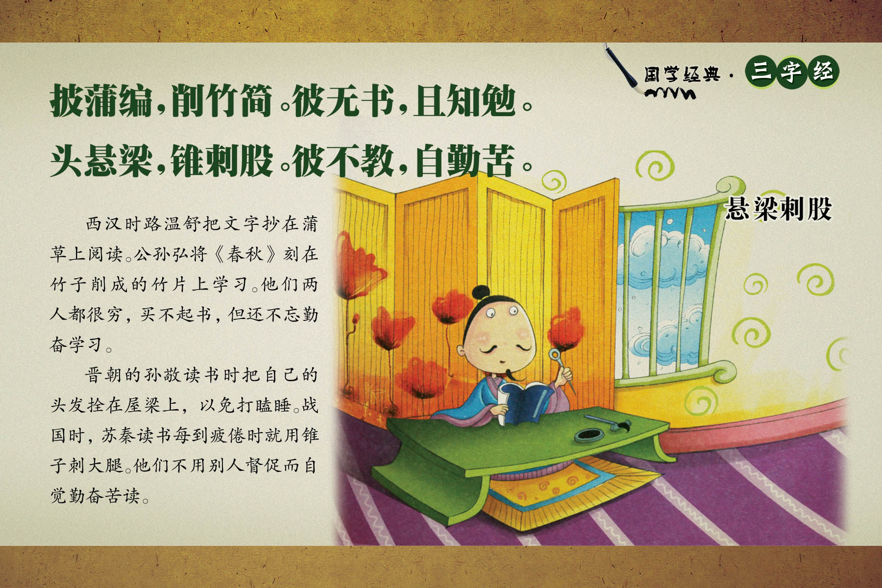 25素材三字经海报展板141悬梁刺股海报印制