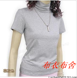 女士加肥加大韩版莱卡棉短袖高领居家舒适T恤柔软打底衫量身定做