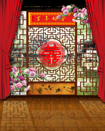 热销影棚数码影楼摄影背景布全家福古装主题喷绘pp纸喜字l-429