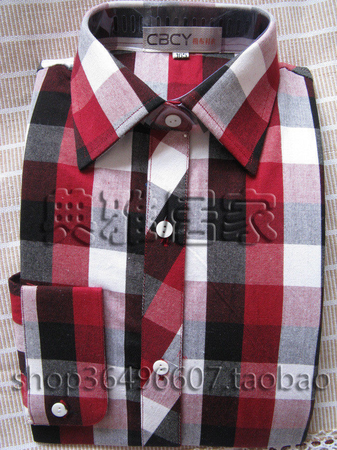 纯棉精细长袖春秋季格子衬衫