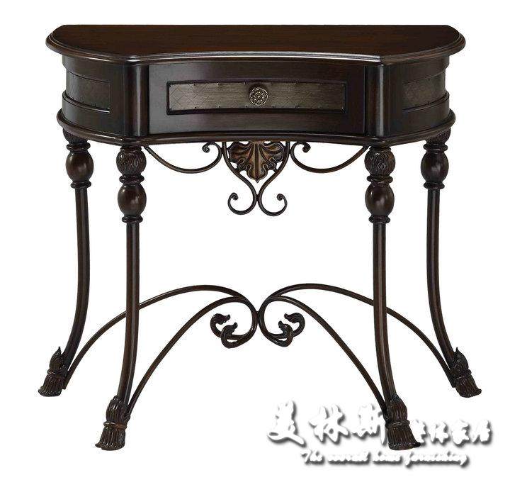 美式乡村玄关柜 铁艺做旧仿古门厅玄关桌 实木复古书柜置物架外