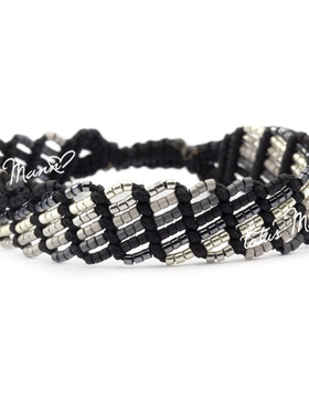Black&Silver 金属与黑色系米珠手工编织友谊手链Lotus mann
