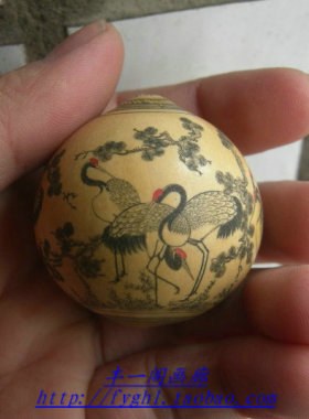 丰一阁 文玩精品手捻鸡蛋小葫芦微雕雕刻针画松鹤延年祝寿贺寿