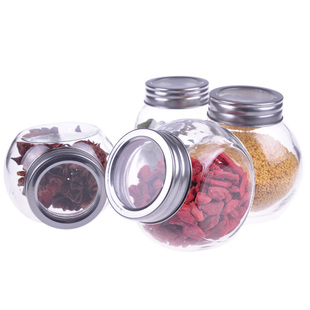 透明玻璃密封罐调料瓶扁骨玻璃瓶调料瓶可倾斜密封瓶喜蜜瓶储物罐