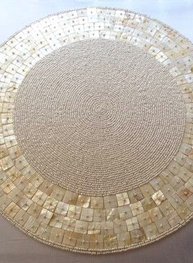 ANN精品配饰装饰品垫手工艺白色贝壳串珠绣圆形隔热西餐垫placema