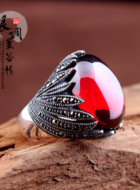 包邮925纯银复古泰银石榴石兰花