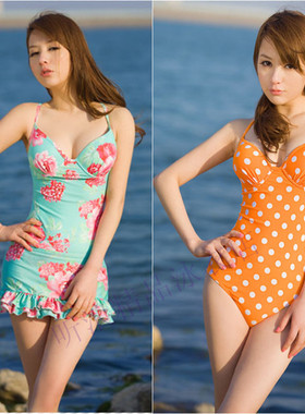 herfair赫菲儿连体游泳衣女大胸小胸聚拢钢托裙式显瘦温泉泳装