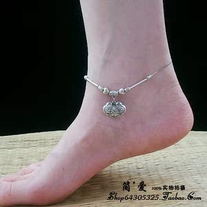 银饰品保平安长命富贵锁批发脚链