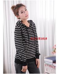 2017春装新款黑白条纹女士卫衣连帽运动服上衣  量身定做