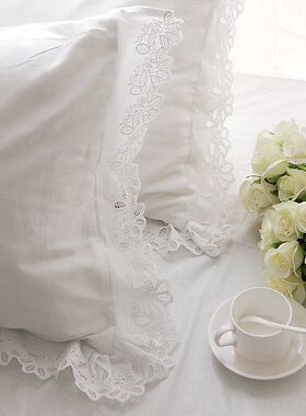 外贸新款**白色绣花高支纯棉舒适型枕套(含1件)u.